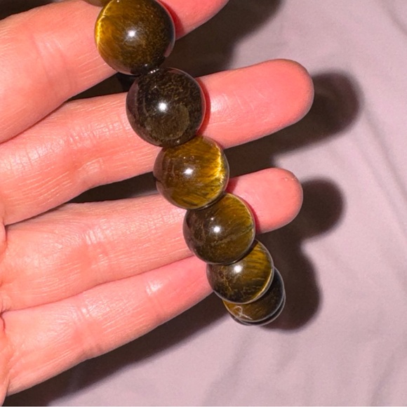 Tiger eye necklace from South Africa. 925 sterling.14mm beads, length 17” - Picture 3 of 8
